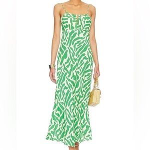 NWT FAITHFULL THE BRAND GREEN SAN PAOLO MIDI DRESS. SIZE S. “Tulli print green”